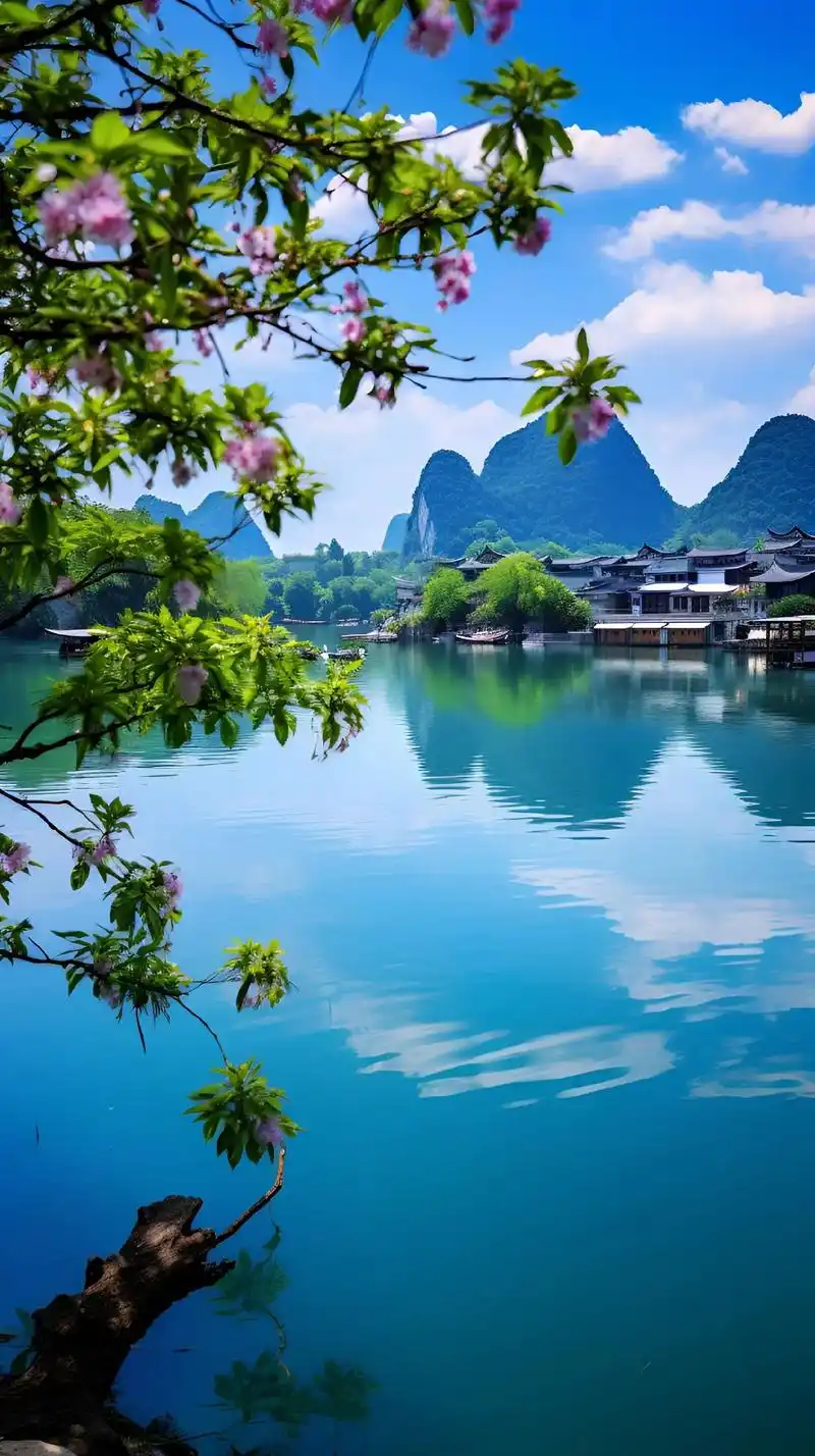 《桂林山水,美丽如画》想象一下,当微风拂面,一缕阳光透过翠绿 - 抖音