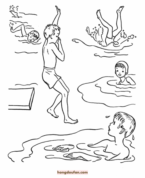 小朋友在游泳池里游泳的简笔画