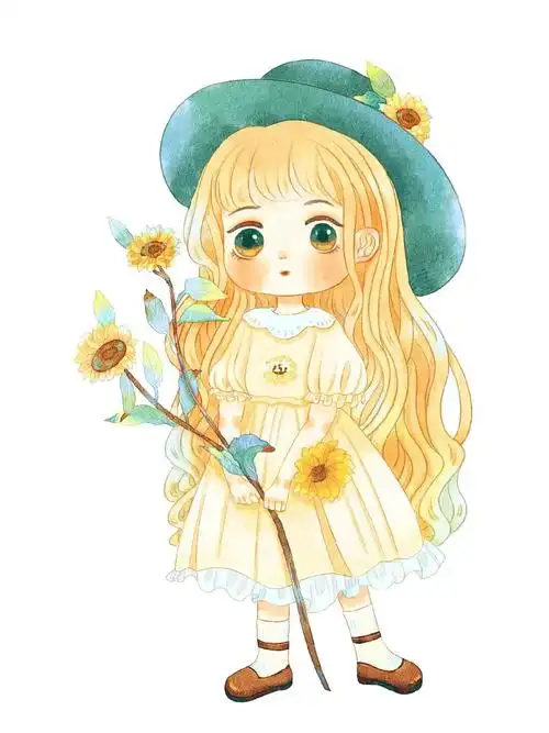 q版人像拿向日葵的小女孩