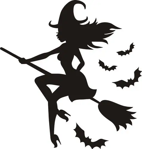 厂家外贸新款爆款万圣节系列女巫骑扫帚创意精雕墙贴纸装饰贴画52
