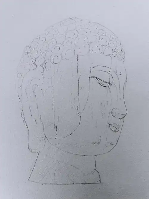 释迦如来佛头,走个线稿,反正要上色,黑白灰节奏就没细画了