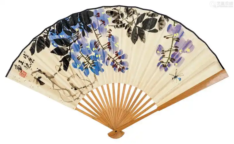 1937) 紫藤蜜蜂 成扇 设色纸本