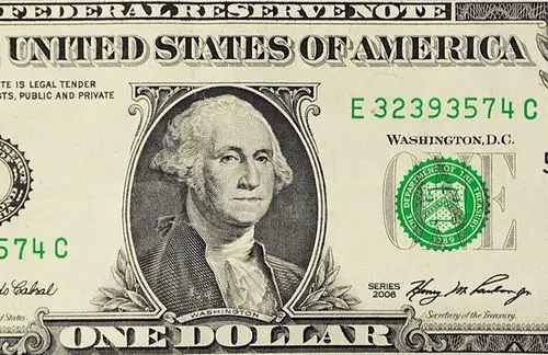 29日在美国首都华盛顿拍摄的印有乔治·华盛顿肖像的1美元纸币的正面