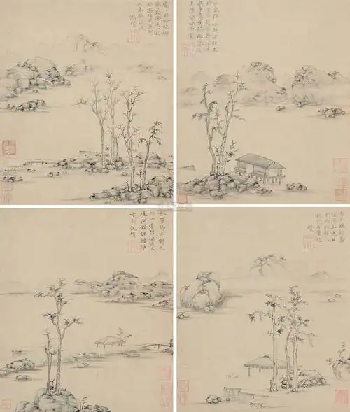 【山水册 册页 (四开) 水墨纸本】拍卖品_图片_价格_鉴赏_绘画_雅昌