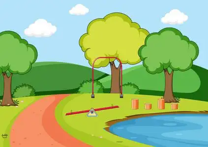 一套游乐场公园场景插图与孩子们在游乐场玩耍卡通场景游乐场和儿童在