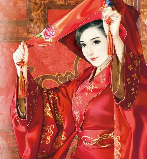 手绘古风红妆美人