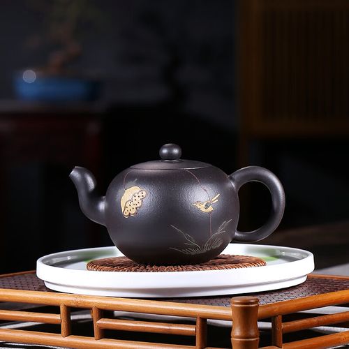 宜兴紫砂壶 实力陶艺家虞军 【一粒珠】 原矿黑朱泥 约340cc