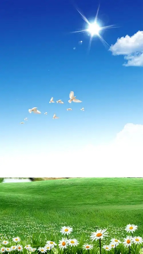 小清新蓝天绿地h5背景素材