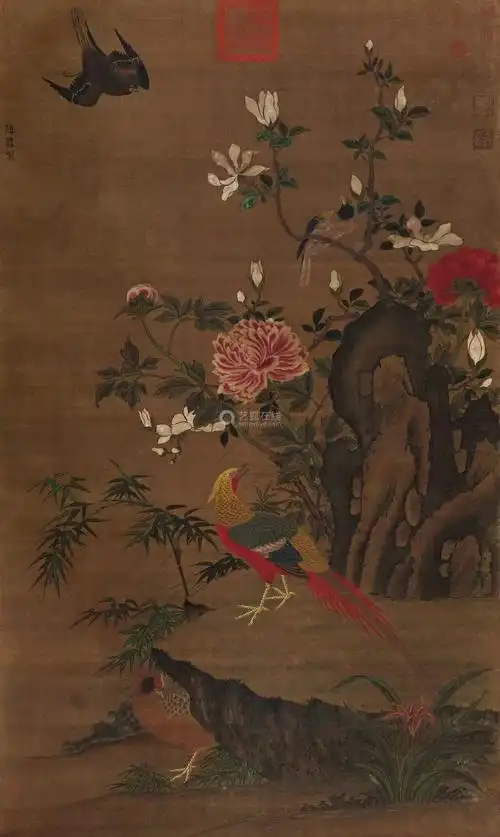 厚彩重色明艳千年赵昌花鸟