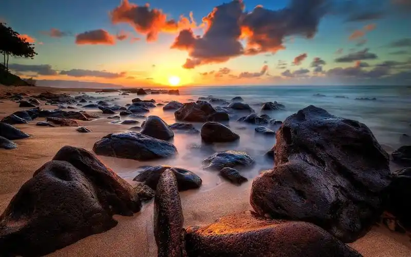 海岸,海,海洋,石头,日出,云海,地平线 壁纸 - 1440x900