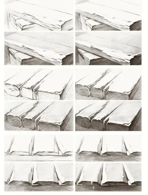 素描静物里面的桌面木板怎么画