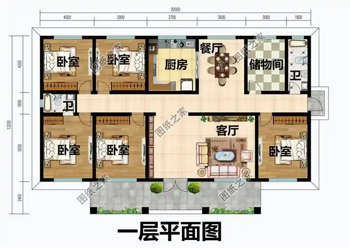 一层5间欧式平房小洋楼建筑设计图纸,大户型一层别墅户型