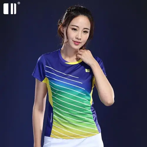 单双号专柜羽毛球服女款短袖上衣透气速干修身显瘦圆领运动服队服_7折