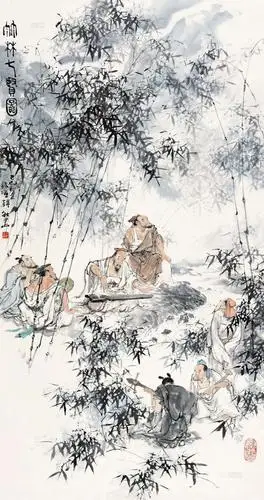 精品国画《竹林七贤》欣赏