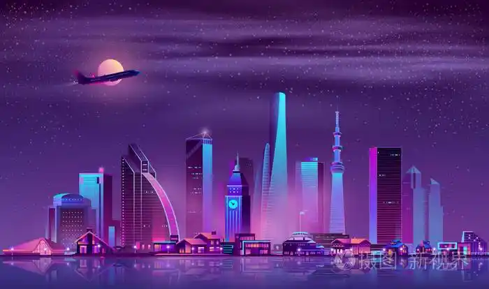 现代都市夜景卡通载体插画-正版商用图片186y55-摄图新视界