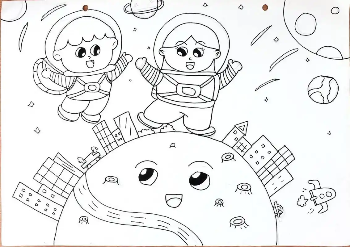 线描儿童画简笔画《未来城市》主题   这是近期的一个作业73后面