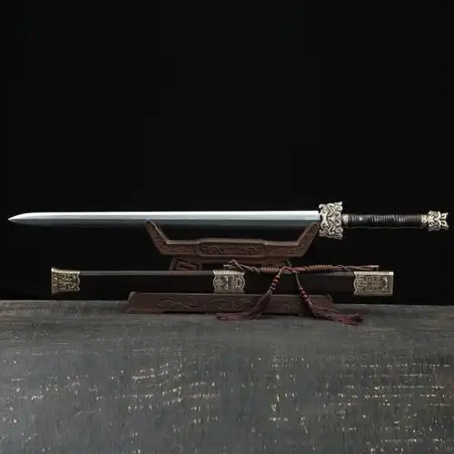 龙泉市刀剑一体防身影视宝剑花纹钢烧刃春秋汉剑冷兵器摆件未开刃