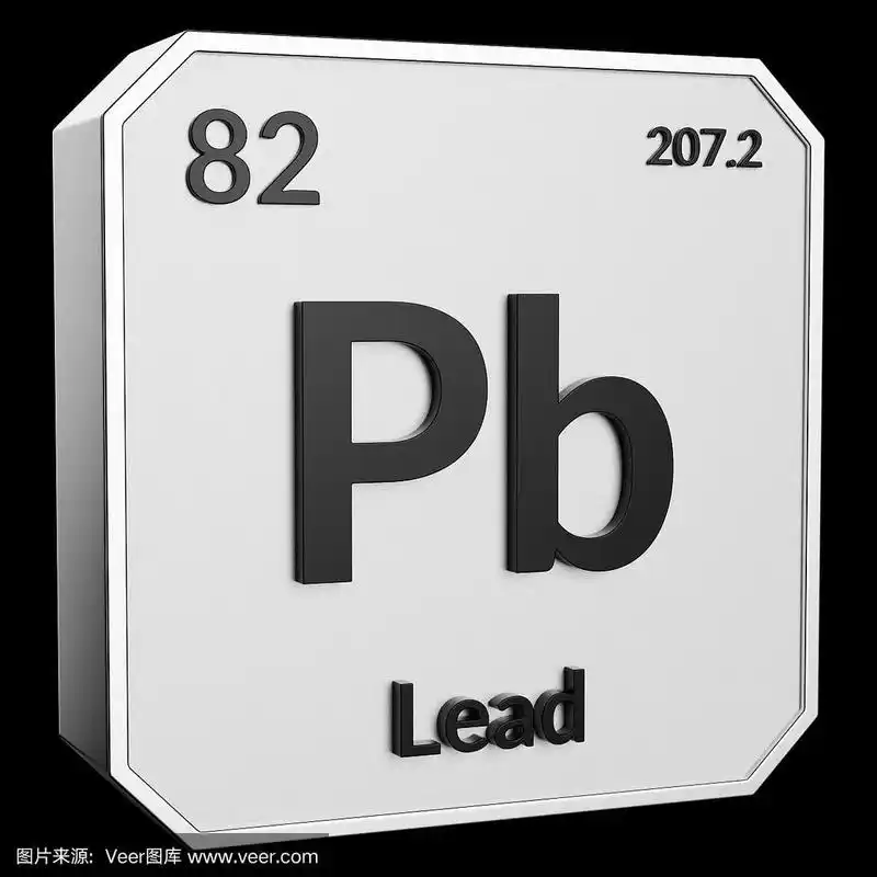 直立金属牌匾与黑色3d文本的化学元素铅