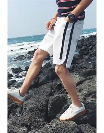 侧边织带短裤五分裤男热裤休闲大码宽松2018新款搭男生裤子系带松紧腰