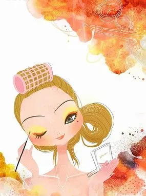 插画—卷着头发画眼影的美女psd素材