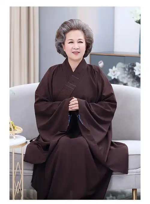 海青居士服女僧袍僧服僧服汉服禅服女袈裟大褂夏季长款台麻禅修服定制