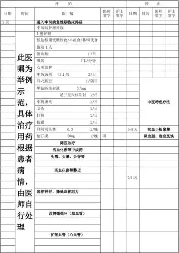 中风路径医嘱示范表