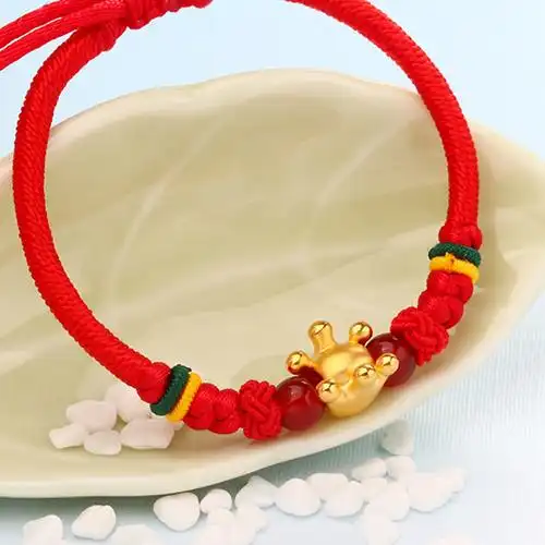 兆亮珠宝皇冠硬黄金 足金转运珠3d硬金 编绳手链