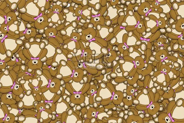 可爱的棕色泰迪熊戴着粉色蝴蝶结插画图片素材