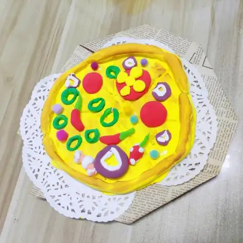 儿童创意美术黏土手工披萨