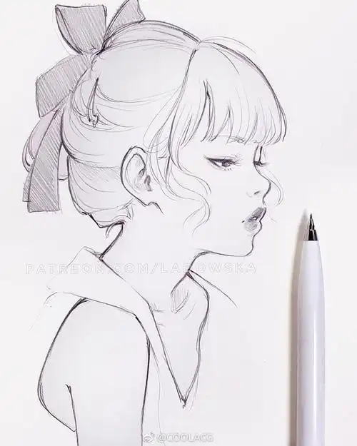 人物黑白动漫素材插画绘画女生男生长发短发转载