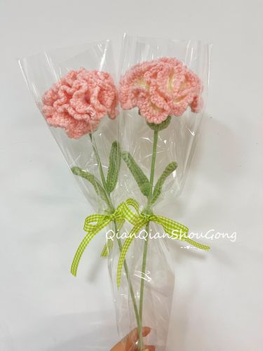 新品母亲节礼物纯手工钩织毛线康乃馨仿真花成品花束定制