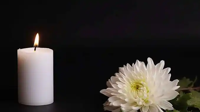 悼念的白色菊花和蜡烛白烛哀悼