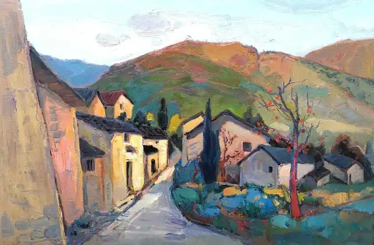 《村口的风景》 80x120cm 布面油画 2020  郑智强