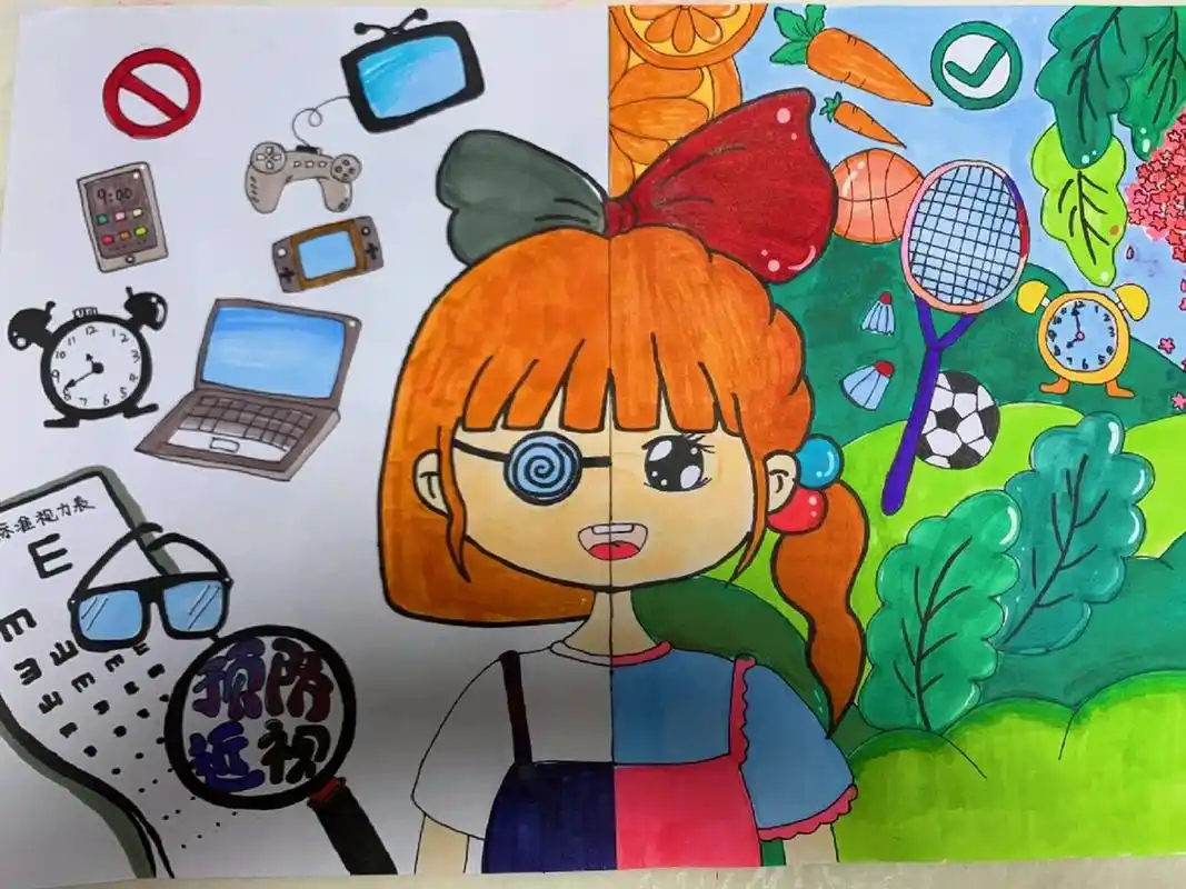 预防近视,主题画 保护视力,儿童手绘创意画 帮小朋友画的手绘 作品已