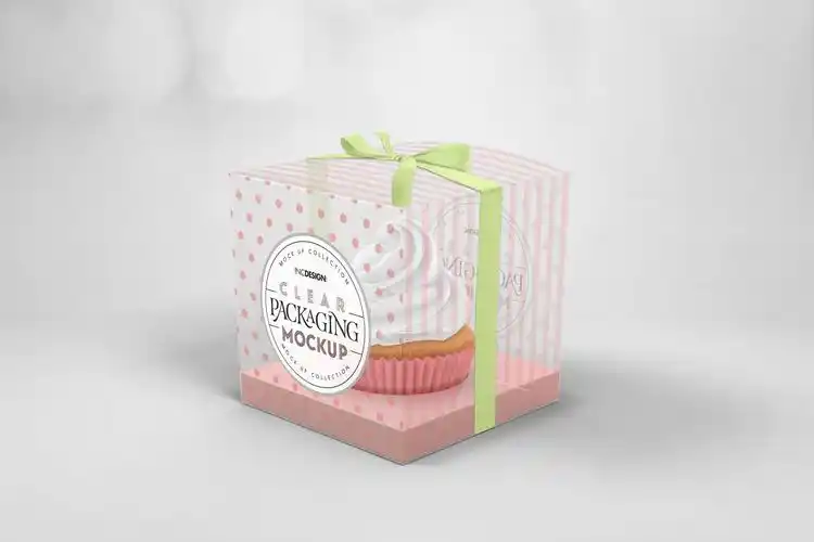 透明包装甜品蛋糕包装样机包装盒clear cupcake box packaging mockup