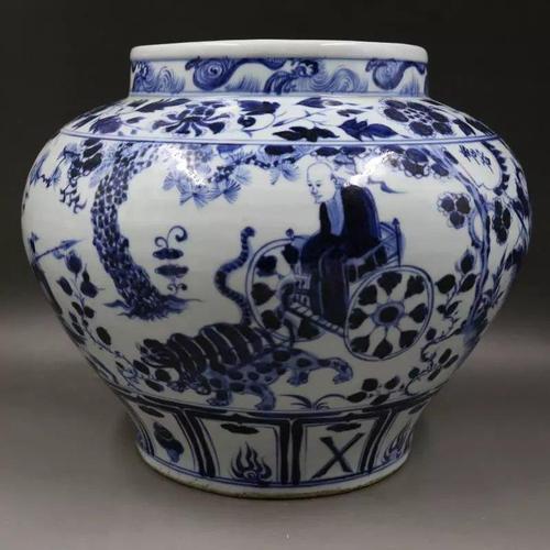 元青花人物鬼谷子下山图纹大罐手绘家居装饰正品瓷器摆件古董古玩