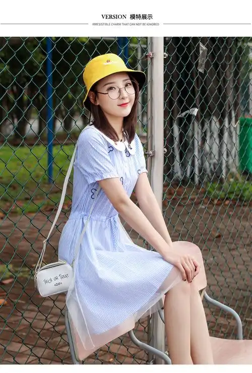 实拍2019夏装新款少女中长款连衣裙女中学生夏季韩版公主裙学院风