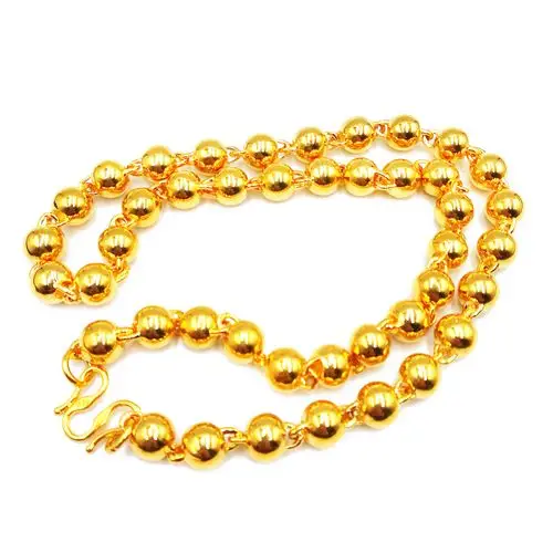 沙金圆珠项链 硬币镀真金高防黄金圆珠项链 实心佛珠项链久不掉色
