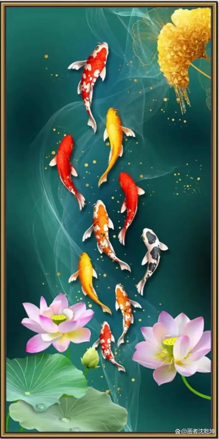 时尚简洁玄关画《九鱼聚财图》60幅,久久如意,天长地久