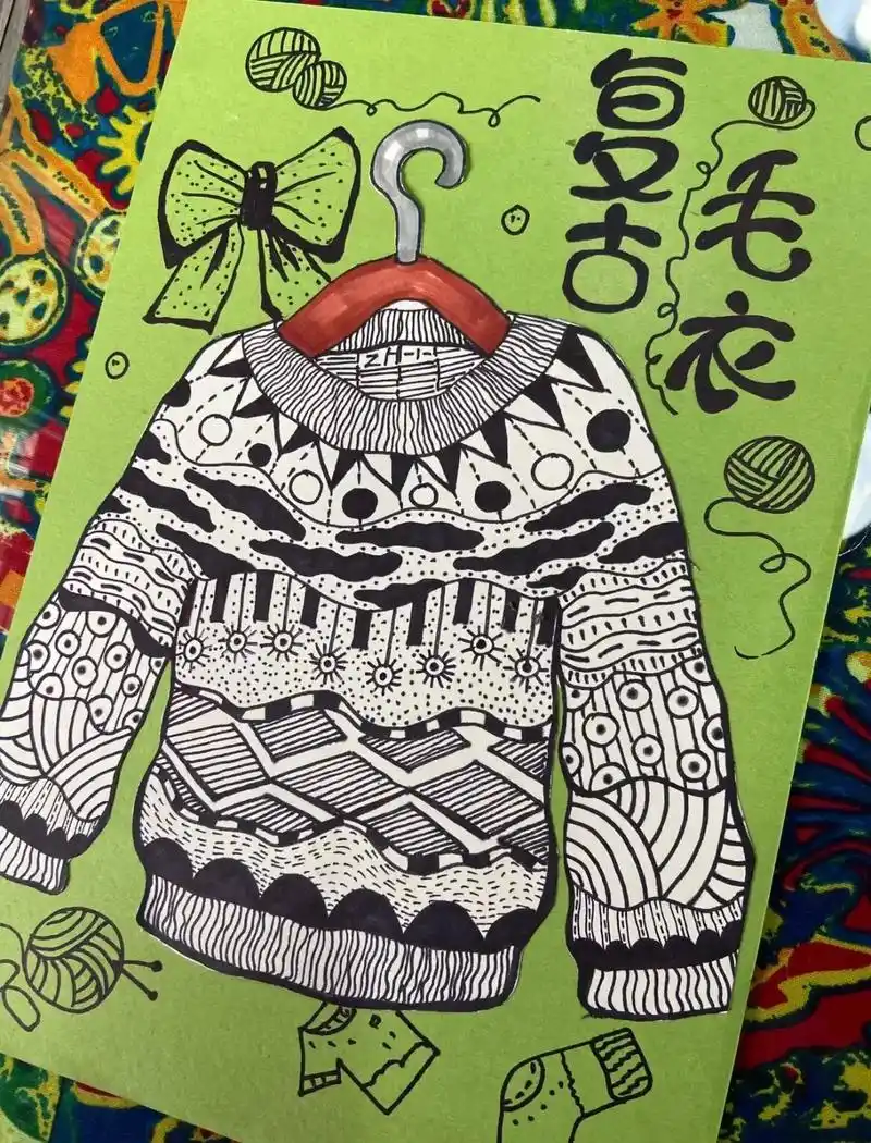 《复古毛衣》线描点线面综合练习～#线描画 #绘画练习 #画画 - 抖音