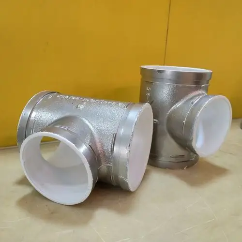 天津铸钢管件 银色内涂塑正三通弯头管件 镀锌钢塑变径沟槽管件