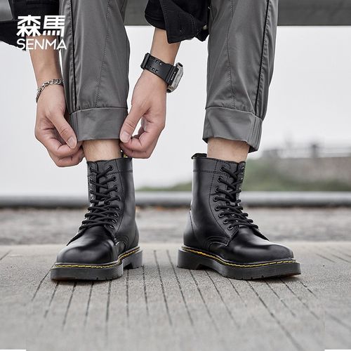 靴男春夏季高帮工装短靴男士潮流英伦风复古大头靴子休闲黑色皮靴男