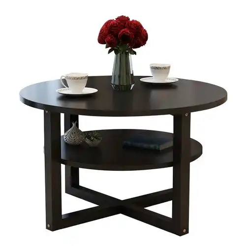 小茶几简约现代小户型客厅圆形黑色小桌子接待洽谈桌小圆桌茶几