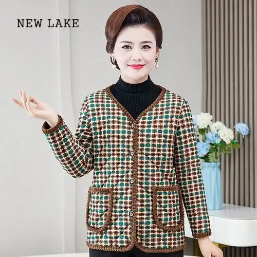 new lake妈妈装短款加绒小棉衣外套洋气棉服中老年人女装薄款奶奶棉袄