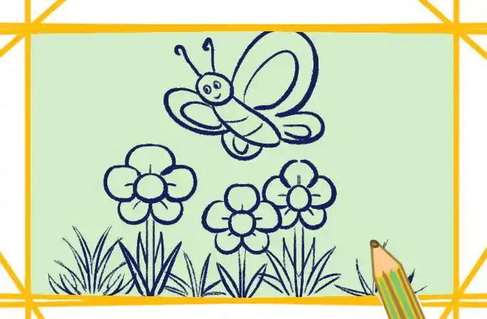 笔画logo插画 png花和蝴蝶的画简笔画大图蝴蝶花朵简笔画蝴蝶飞舞的景