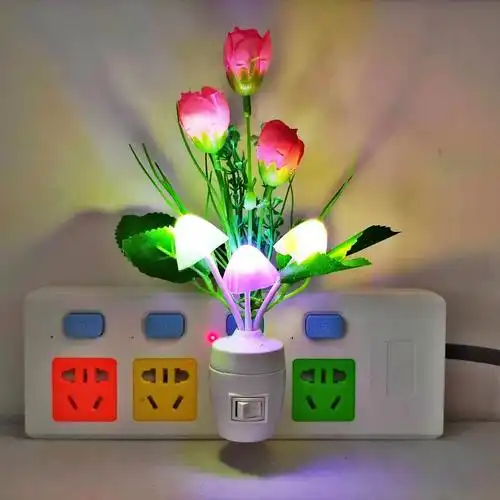 牡丹花led蘑菇小夜灯创意家居装饰夜光灯儿童房床头灯卧室睡眠灯