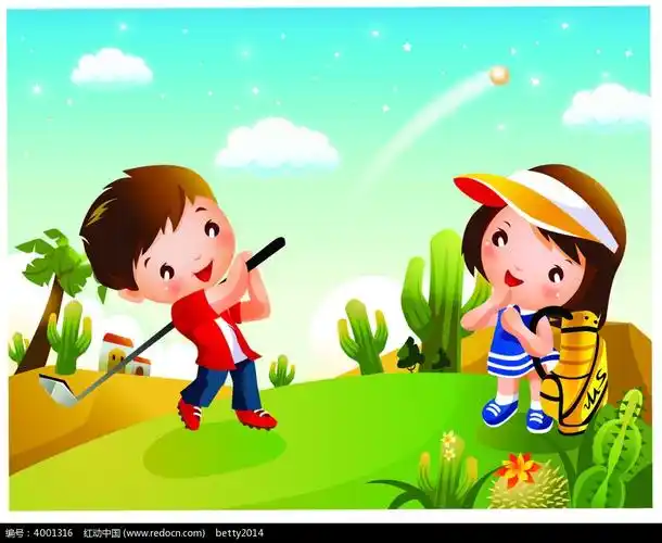 免费素材 矢量素材 矢量人物 儿童幼儿 打高尔夫球的小孩子韩国人物
