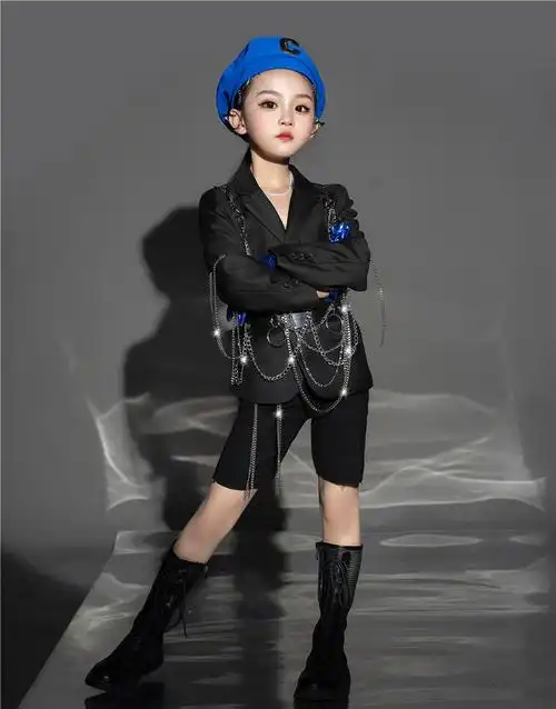 女童西装机能风拍摄影潮服潮酷儿童t台时装走秀模特演出比赛礼服