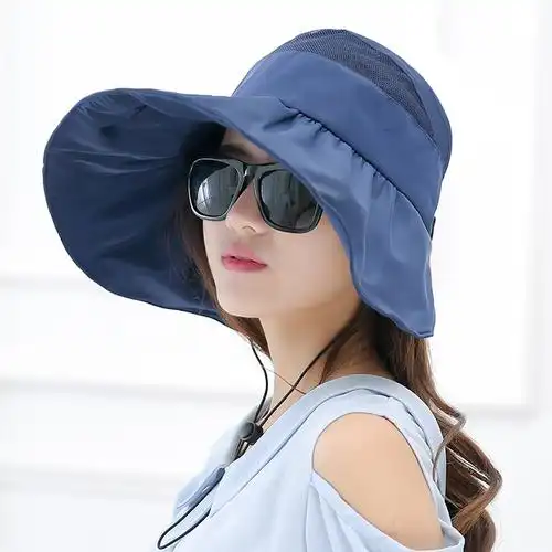 帽子女士遮阳帽夏天韩版潮防紫外线大沿沙滩防晒太阳帽可折叠凉帽
