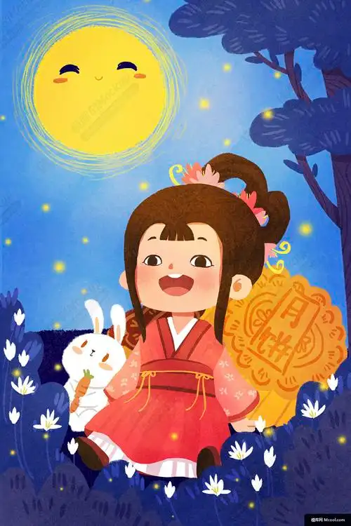 清新中秋佳节月饼月亮团圆卡通手绘04